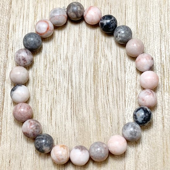 8mm Pink & Gray Jasper Chakra Stretch Brac… - Picture 5 of 8
